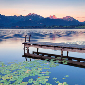 Beautiful Summer Sunset over an Idyllic Alpine Lake