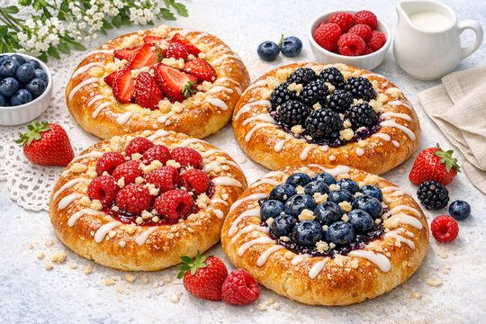Polskie drożdż&oacute;wki. Traditional Polish kolaches with fruit.