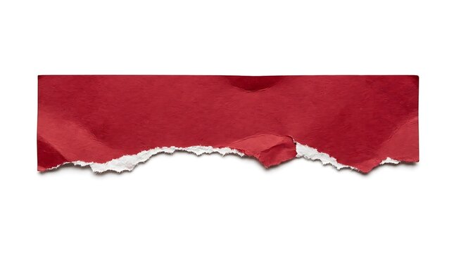 Red paper torn edge strip isolated on white background.