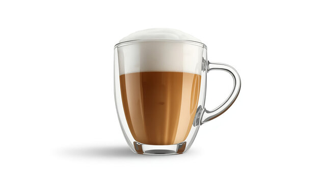 Hot Cappuccino in Glass Cup with Handle Low-Angle View