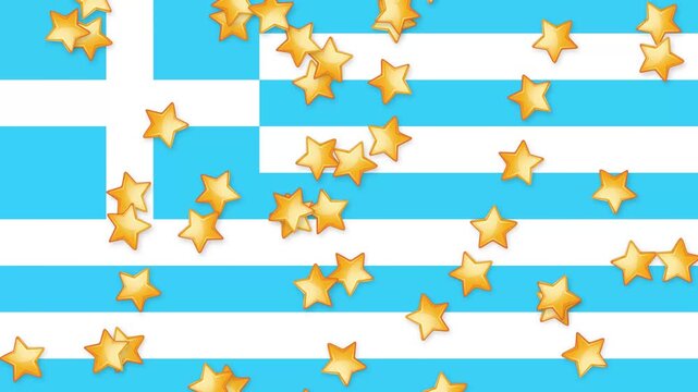 Golden Stars Falling Over Blue and White Striped National Flag Background