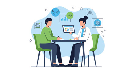 Fototapeta premium Doctor Consulting Patient with Medical Data on Tablet, Healthcare Concept