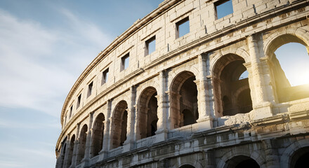 Obraz premium Ancient Roman amphitheater exterior against blue sky