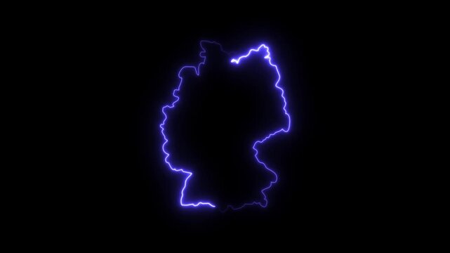 Glowing neon map of germany outline animation on black background, for digital presentations, and travel