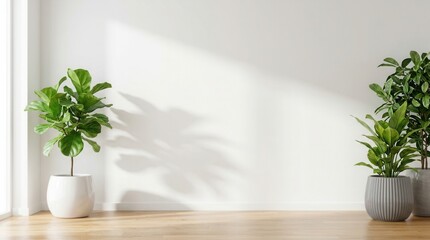 Fototapeta premium Clean background for remote work and online conference calls featuring leaf shadows on the wall.