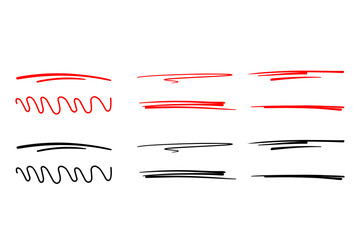 Hand drawn red and black underline set scribble stroke highlighter marker line doodle element vector illustration collection © Jhon