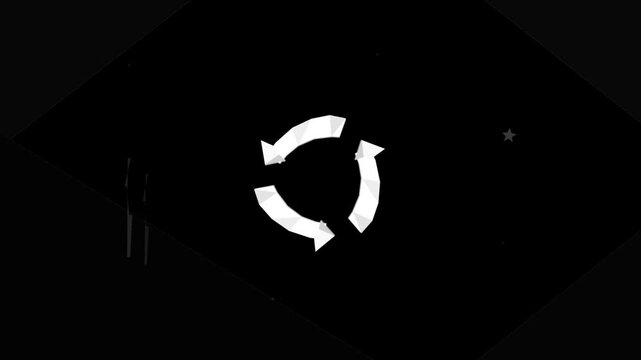 White low poly circular arrow loop animation on black background