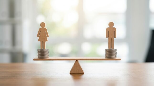 Financial equality business concept with coins depicting equal compensation in the workplace.