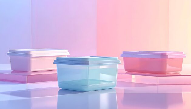 Colorful Plastic Food Containers on Modern Surface.