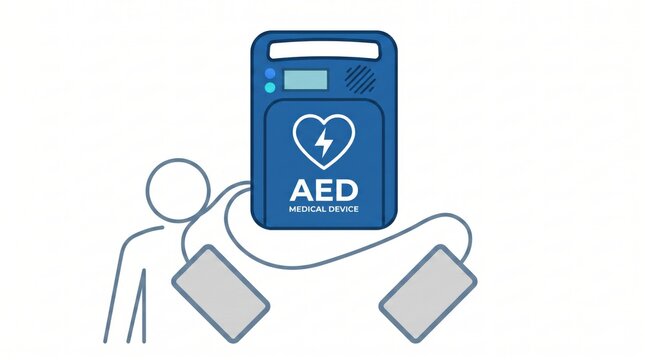 Illustration of automated external defibrillator AED medical device for emergency cardiac arrest treatment and first aid