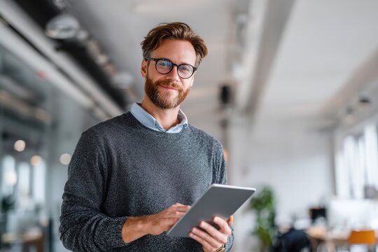 Business professional using digital tablet in modern office