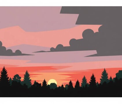 sunset in the mountains,Sunset Forest Landscape Clipart, Digital Art PNG for Seamless Pattern and Overlay, Minimalist Vector Background for Adobe Stock and Etsy