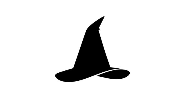 Halloween Witch hat silhouette vector icon, black pointed wizard hat graphic, mystical halloween headwear symbol isolated on white background vector