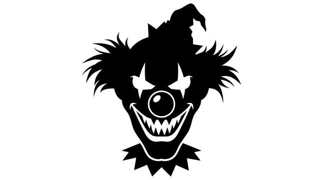 Halloween Evil clown silhouette with creepy smile, scary jester head vector illustration, spooky circus character for Halloween and horror designs vector