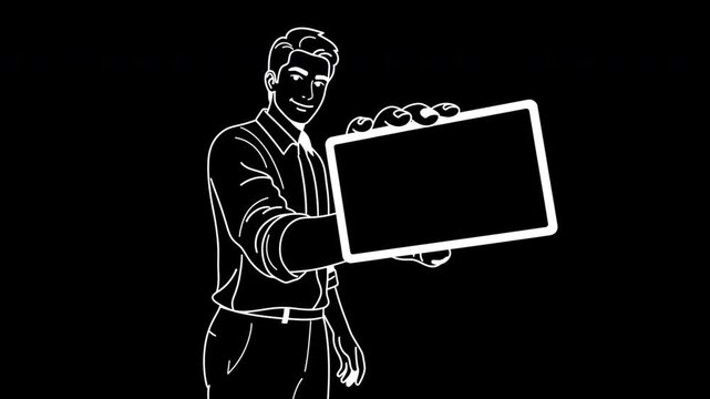 Animated Cartoon Man Holding tab Motion Graphic