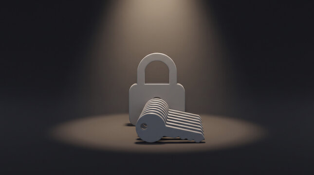 Cybersecurity Brute Force Attack Concept Padlock with Stacked Keys Spotlight 3D Minimal
