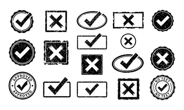 Set of grunge rubber stamps with check marks and cross marks