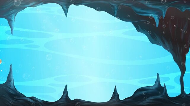 Cartoon Monkey Swimming Through Blue Underwater Cave With Goggles