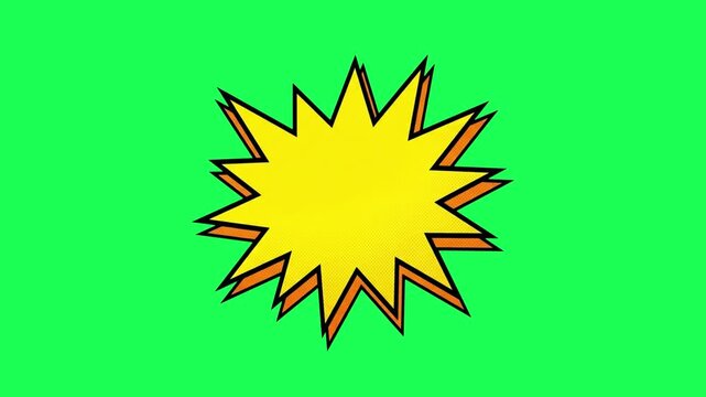Yellow comic book explosion speech bubble on green background