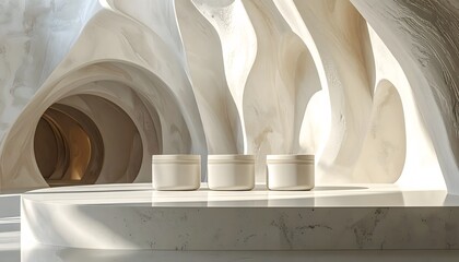 Fototapeta premium Minimalist White Ceramic Vases on Sleek Surface.