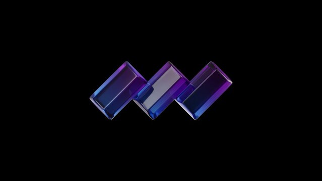 Three angled translucent rectangular blocks in purple and blue gradient