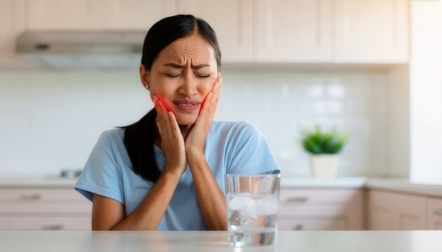 Woman with tooth sensitivity reaction.