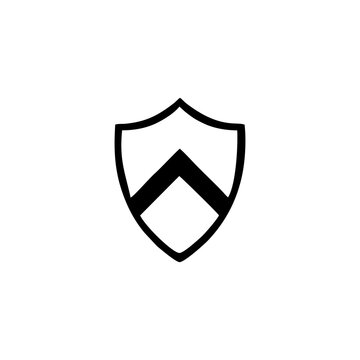 Minimalist black and white shield icon with chevron design.