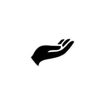 Minimalist black silhouette icon of an open human hand palm up gesture.