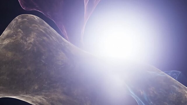 Cosmic light burst through ethereal nebula clouds.