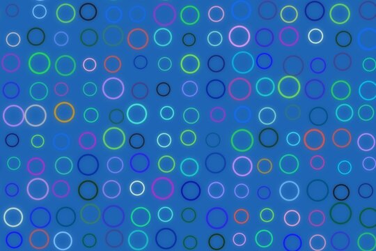 Colorful geometric pattern with circles and squares on blue