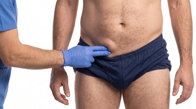 Adult Male with Reducible Inguinal Hernia Groin Swelling During Surgical Examination