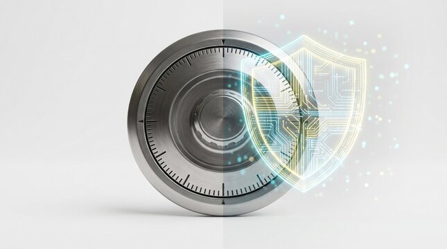 Angled View of Secure Safe Dial with Holographic Data Protection Shield