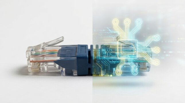 Digital Network Cable Connector Illustrating Technology Data Transformation and Connectivity