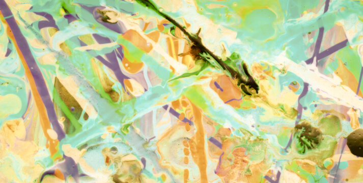 Decorative Artwork Blending Ebru Aquatic and Clay Effects