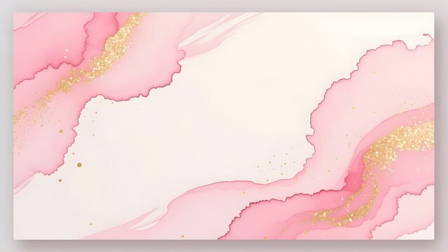 Pink alcohol ink background with gold glitter accents, elegant marble texture fluid art, soft pastel watercolor aesthetic for wedding invitations