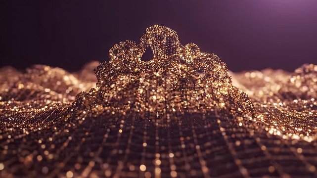 A 3D render of a golden crystalline structure resembling a mountain peak
