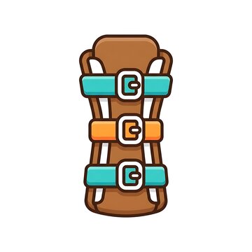 Pixel Art Illustration of a Brown Wrist Brace with Teal and Orange Straps