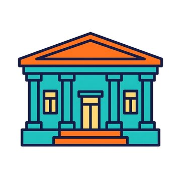 Pixel Art Illustration of a Classical Building Facade with Columns and Pediment