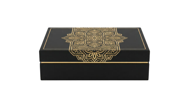 Horizontal luxury gift box with intricate gold filigree pattern