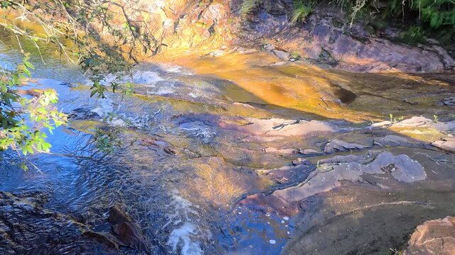 Water Flowing Over Sandstone Rock Pool in Wentworth Falls