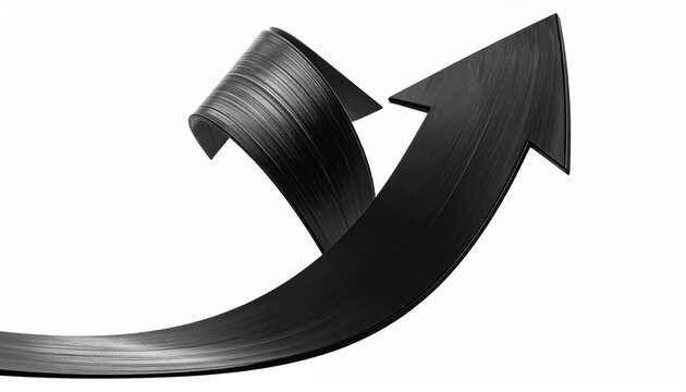 A sleek black arrow curling upwards symbolizing business growth success progress advancement achievement ambition and strategic development concepts.