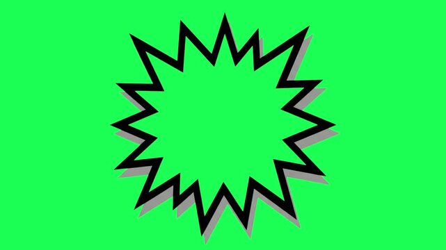 Comic book style star burst shape on green screen background