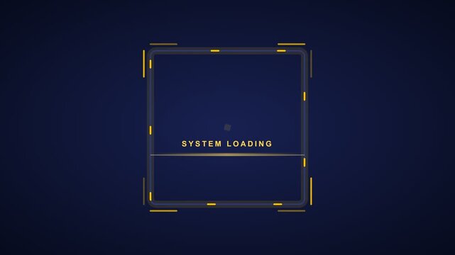 System loading HUD frame video animation. Futuristic dark sci-fi technology container with yellow tech lines and cyber interface preloader motion graphics