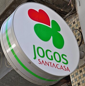 Jogos Santa Casa lottery gambling business signage Portugal