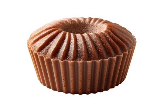 Tempting chocolate muffin featuring a unique textured surface set against a clean white backdrop