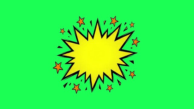 Yellow comic book explosion speech bubble with orange stars