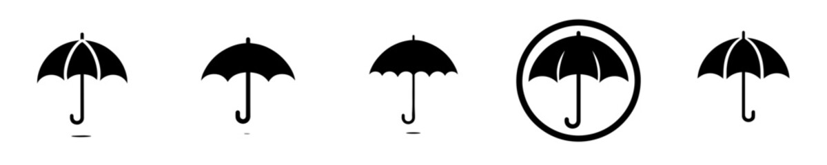 Set of black umbrella icons in various styles on white background © rizkyan