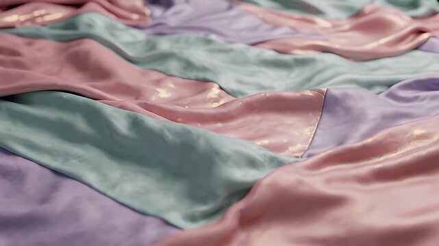 Silky fabric waves in pastel pink mint green and lavender with gold flecks