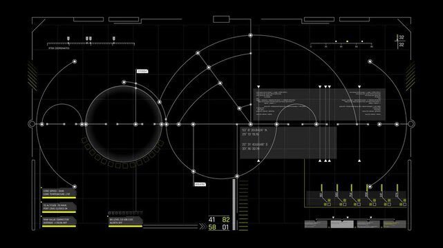 Futuristic Orbital Analytics Dashboard With Central Sphere Curved Trajectories And Live Telemetry Readouts