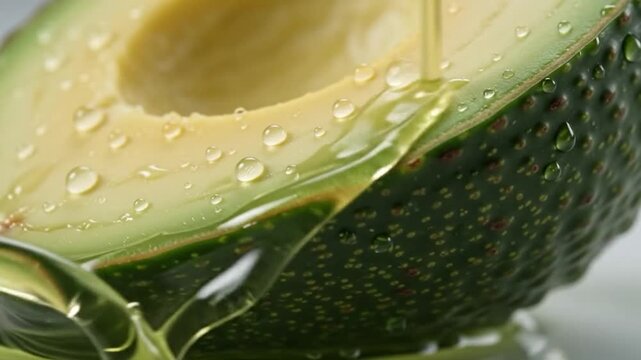 Closeup of a single hazelnut being drizzled with golden oil, creating a dynamic splash and ripples in a transparent green liquid, highspeed photography